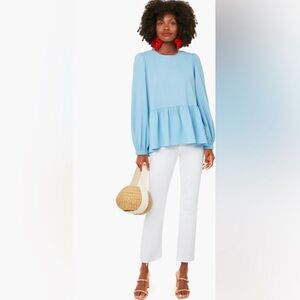 Tuckernuck Pomander Place Carlota Peplum Blouse Blue SIZE Small